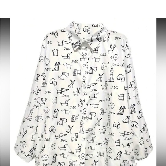 Classic Plus Size Dog Print Button Down Up Shirt Top Blouse - Picture 4 of 10
